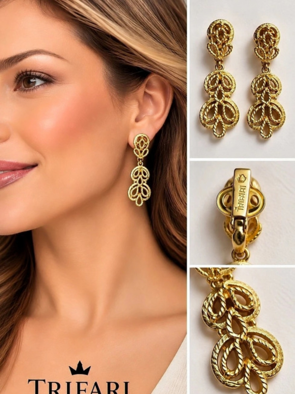 Trifari Gold-Tone Clip-On Drop Earrings